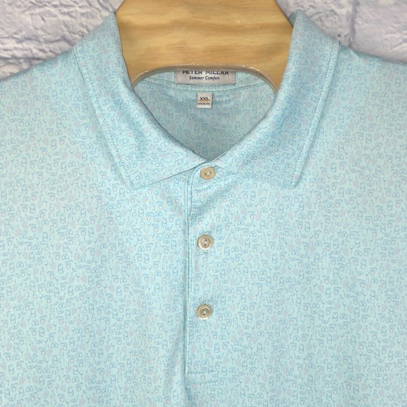 Peter Millar Other - Peter Millar Summer Comfort Polo Blue Cocktail Drink Print Performance Sz 2XL